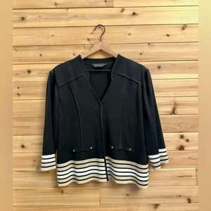 Ming Wang Size XL Petite Wrinkle Resistant V Neck Striped Detail Cardigan Blazer